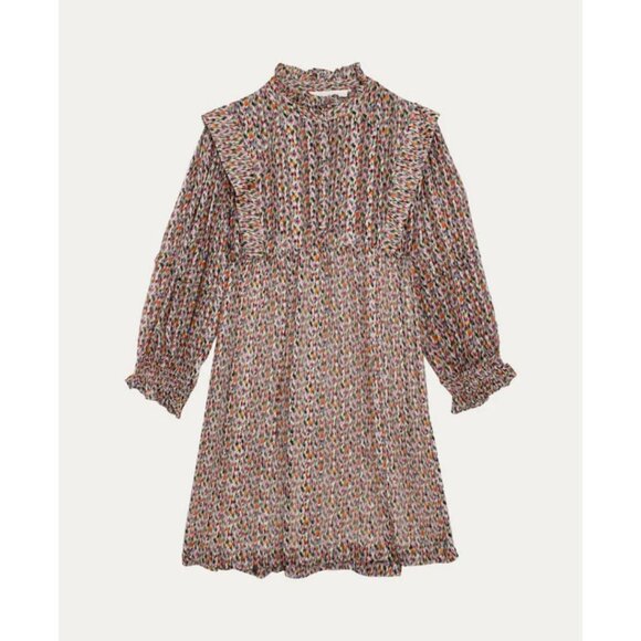 Ba&sh Multicolored Deep Blouson Sleeve Mini Dress Ecru Size 6 - Picture 1 of 7